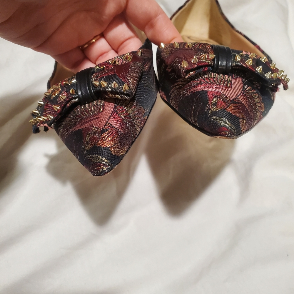 Sam Edelman Raisa Studded Black Bird Jacquard Pointed Flats - Picture 4 of 11